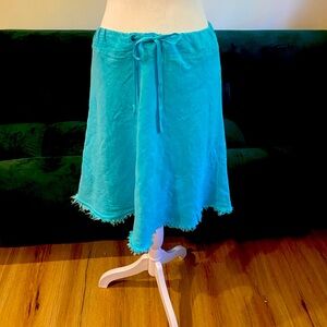 Turquoise teal blue cotton linen knee-length skirt